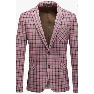 Mens Pink Plaid Tweed 2 Button Front Blazer Sport Jacket Derby Equestrian 52/XL